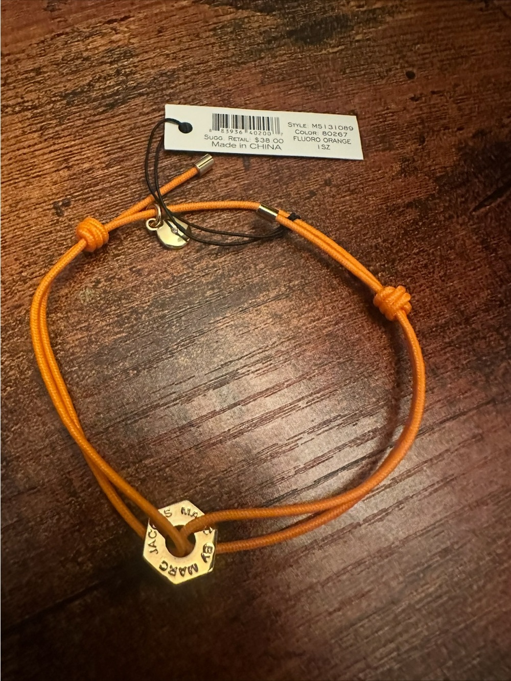 Marc by Marc Jacobs Fluoro Orange Cord Bracelet with Gold Accent